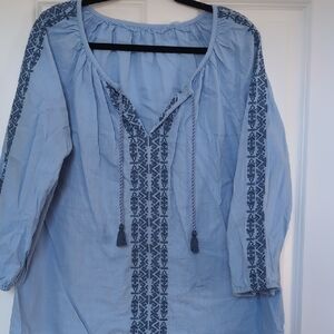 Blue Embroidered Women's Top